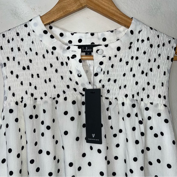 NWT Lulus Genuine Adoration White Polka Dot Babydoll Dress Sz M Shift Sleeveless - Picture 4 of 11